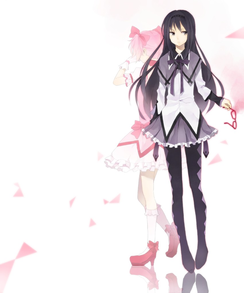 akemi homura and kaname madoka (mahou shoujo madoka magica) drawn by zarutsu