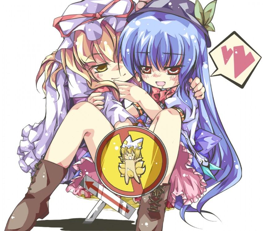 yakumo yukari, yakumo ran, and hinanawi tenshi (touhou) drawn by raysia
