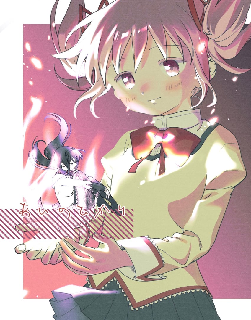 akemi homura and kaname madoka (mahou shoujo madoka magica) drawn by no+bi=