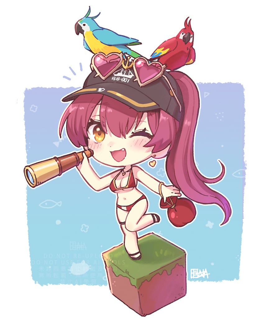 houshou marine and parrot (hololive and 1 more) drawn by a-ka