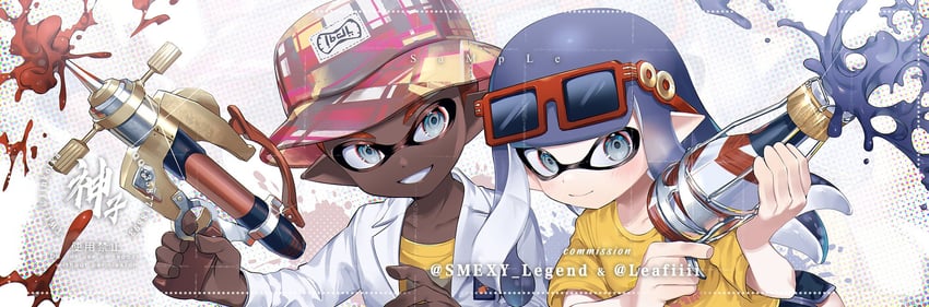 inkling player character, inkling girl, and inkling boy (splatoon) drawn by jinkoika