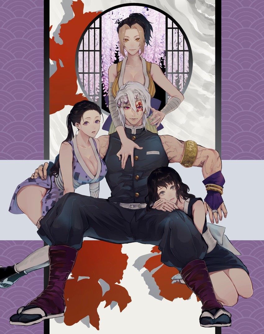 uzui tengen, makio, hinatsuru, and suma (kimetsu no yaiba) drawn by nithunithu22