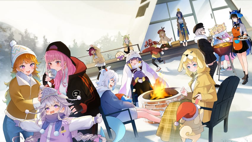 gawr gura, mori calliope, ninomae ina'nis, ouro kronii, nanashi mumei, and 15 more (hololive and 1 more) drawn by lucferz