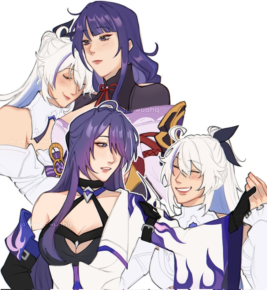 raiden shogun, kiana kaslana, and acheron (genshin impact and 3 more) drawn by soupowuahq
