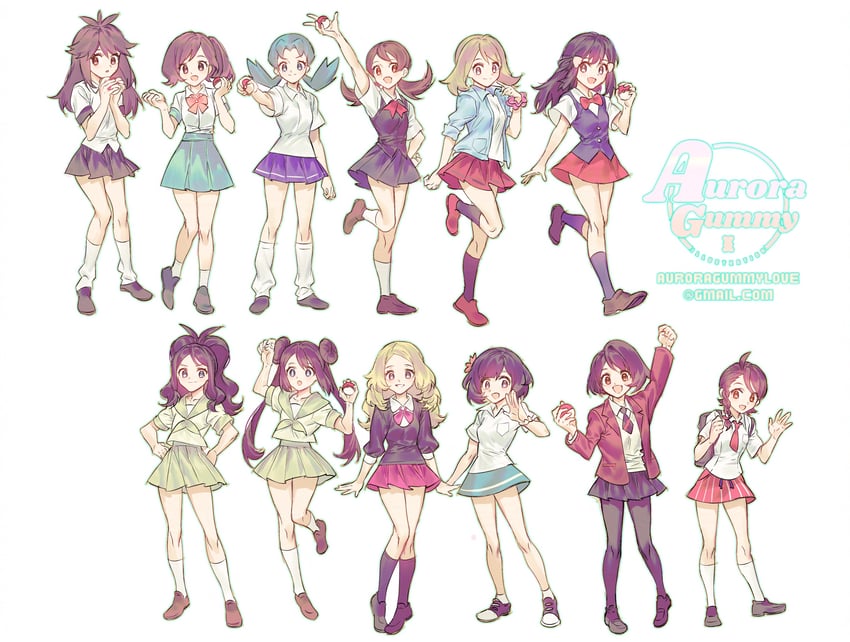 dawn, may, rosa, hilda, gloria, and 8 more (pokemon and 12 more) drawn by auroragummy