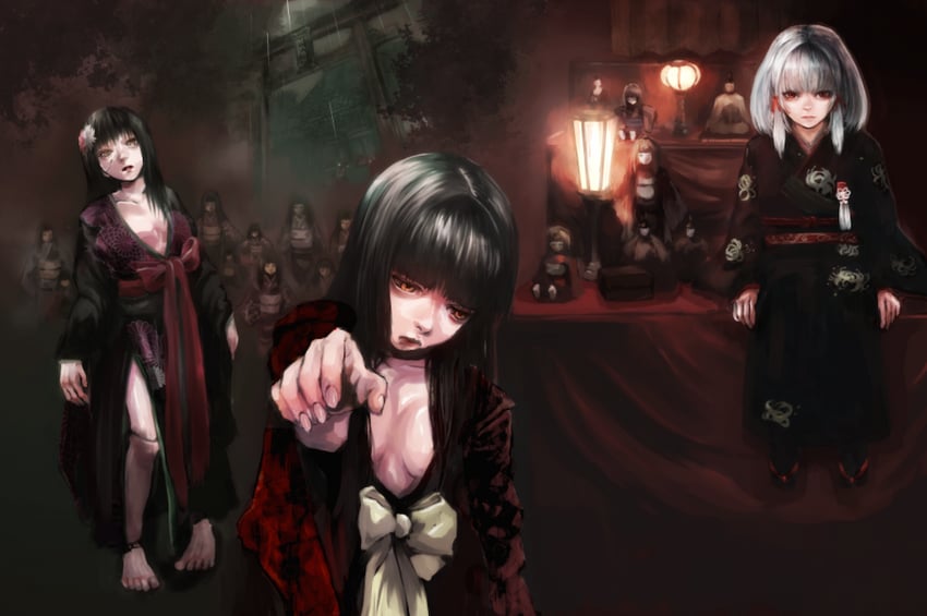 haibara ayako and shiragiku (fatal frame and 2 more) drawn by gauss_<bokashi