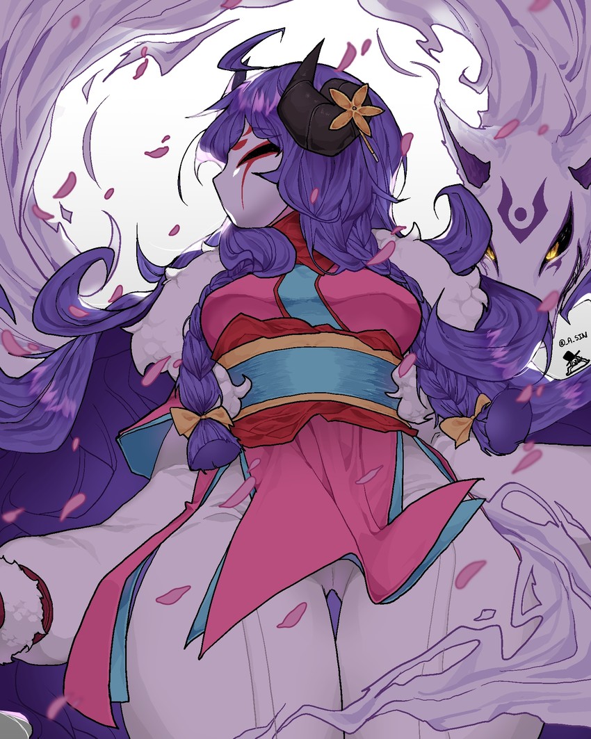 kindred, lamb, wolf, and spirit blossom kindred (league of legends) drawn by leegal_kkyu