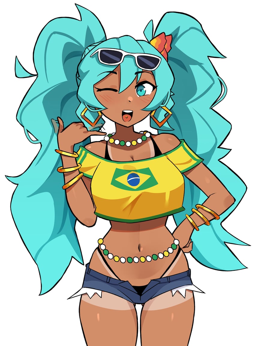 hatsune miku and brazilian miku (vocaloid) drawn by peps_art