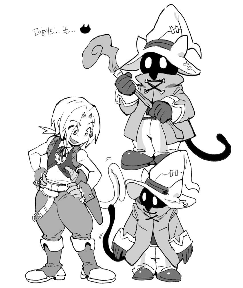 zidane tribal, black mage, and vivi ornitier (final fantasy and 1 more) drawn by dede_(qwea_00000)