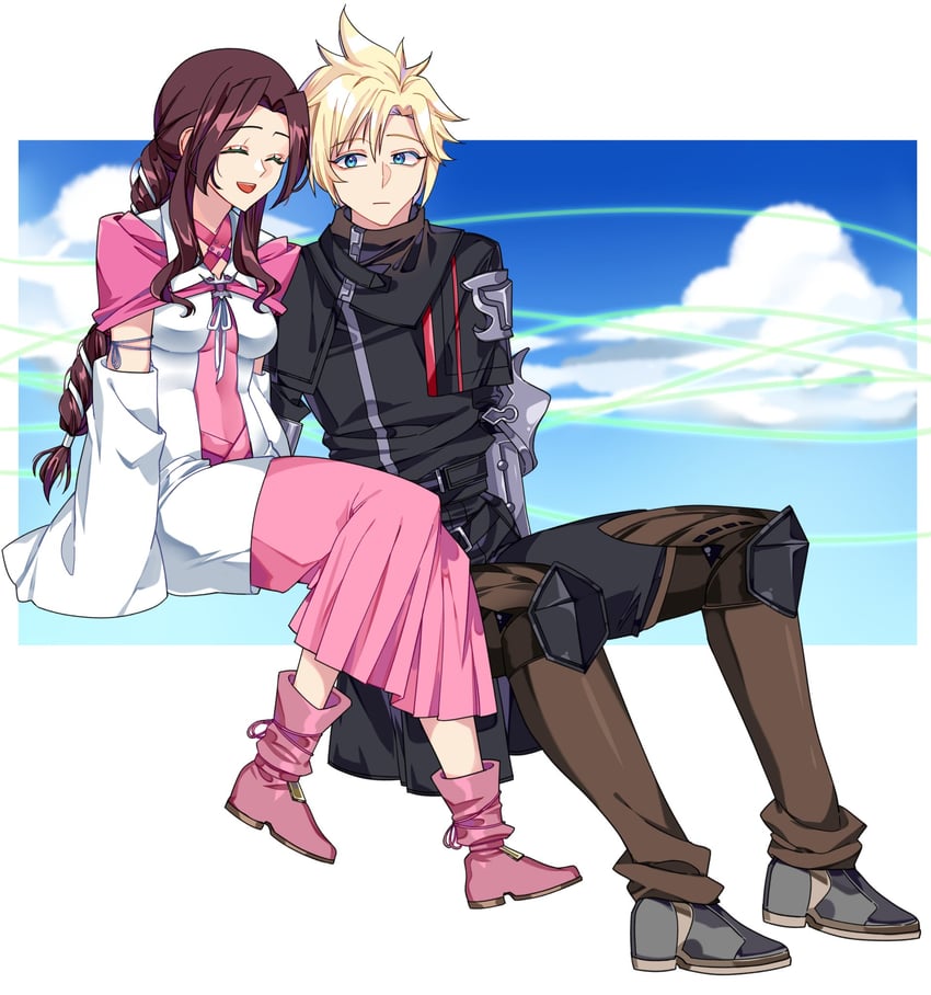 cloud strife and aerith gainsborough (final fantasy and 2 more) drawn by tiroma