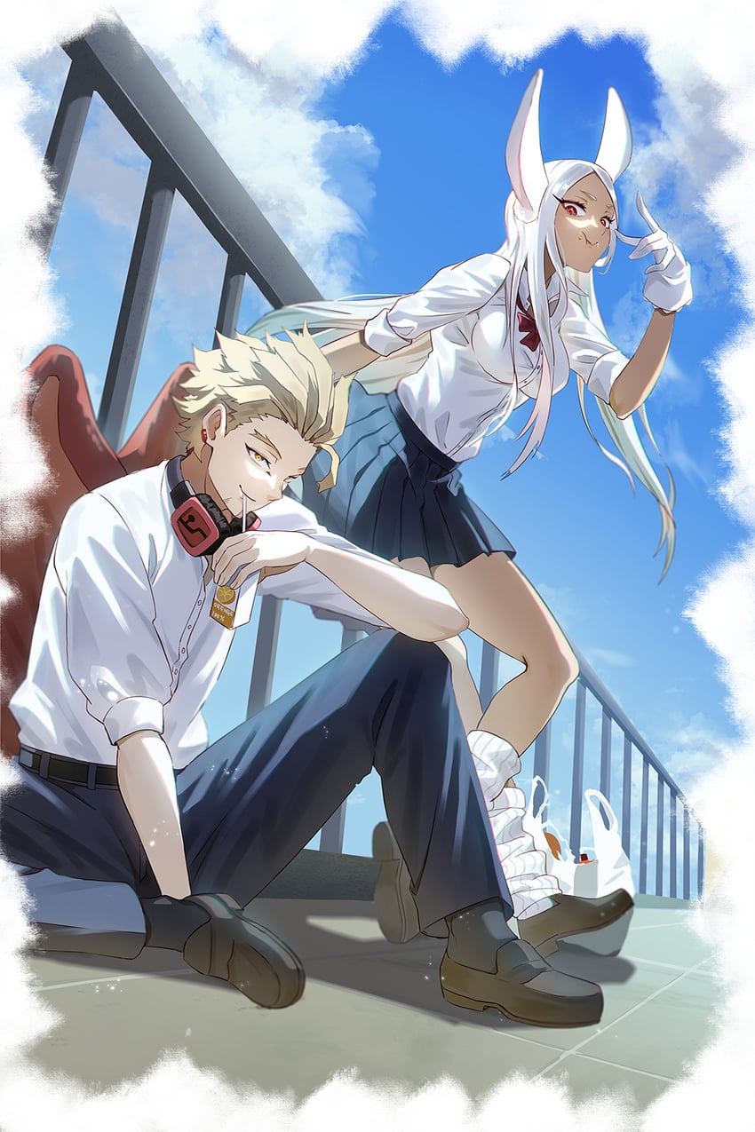 mirko and hawks (boku no hero academia) drawn by matsumotoshinnnosuke