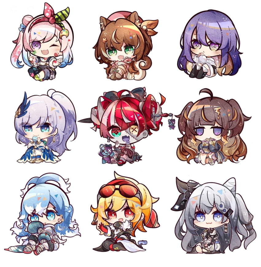 kureiji ollie, moona hoshinova, pavolia reine, kaela kovalskia, ayunda risu, and 5 more (hololive and 1 more) drawn by cheschorv