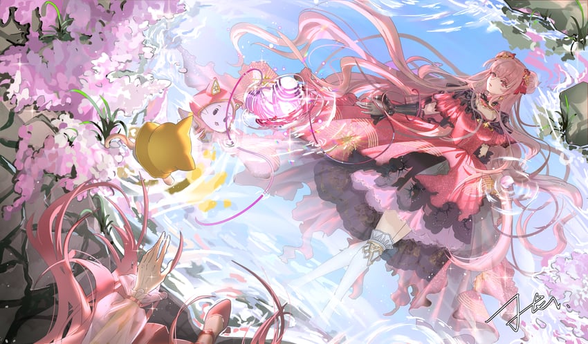 nikki, momo, perfect start, and threads of reunion (nikki and 1 more) drawn by miyouer