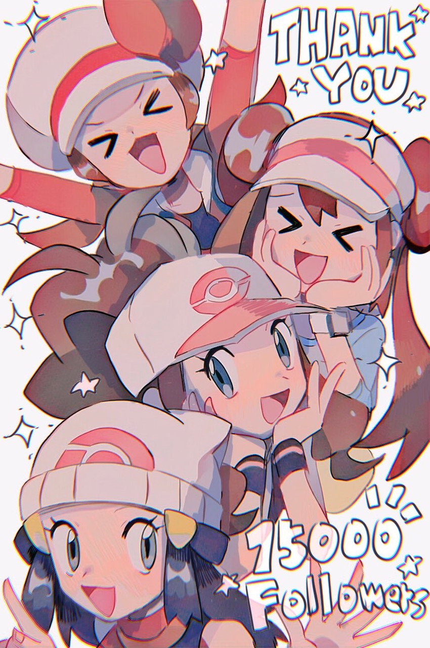 dawn, rosa, hilda, and lyra (pokemon and 4 more) drawn by hinann_bot