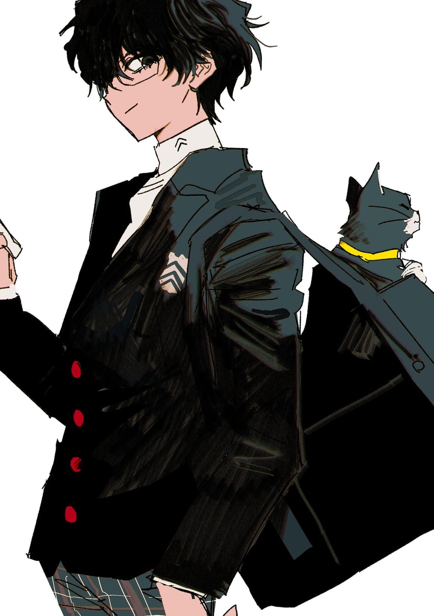 amamiya ren and morgana (persona and 1 more) drawn by goguma_wagamja