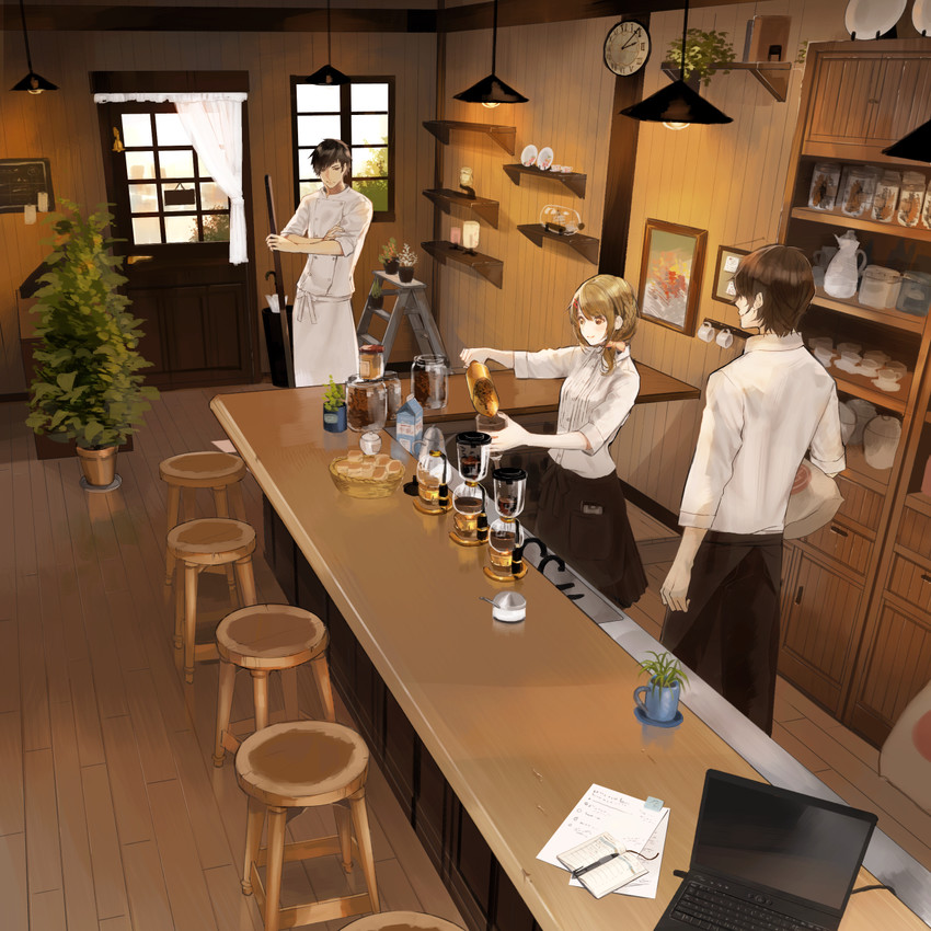 yoshikawa chima, tsunashima taku, and hidaka (kokoro drip) drawn by vient
