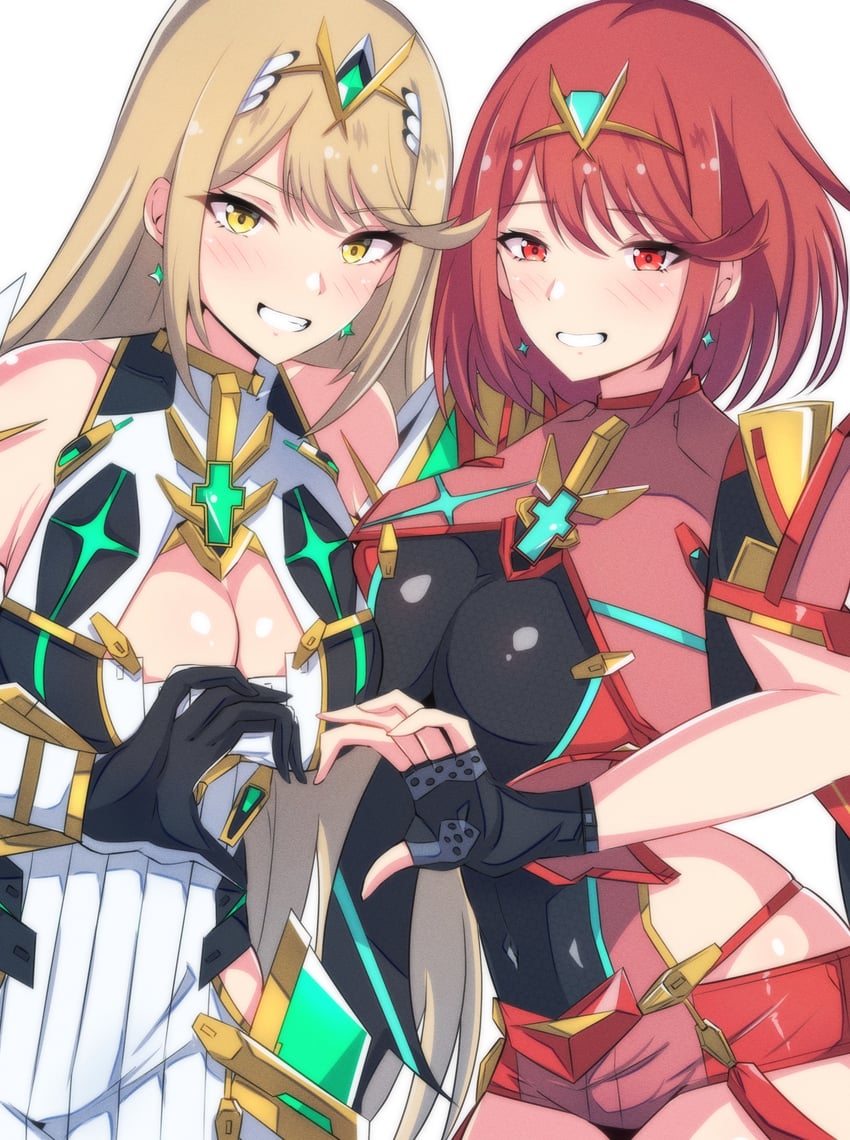 pyra and mythra (xenoblade chronicles and 1 more) drawn by latte_(latte_daruta2)