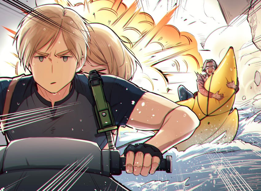 leon s. kennedy, ashley graham, and luis sera (resident evil and 1 more) drawn by 428saaan
