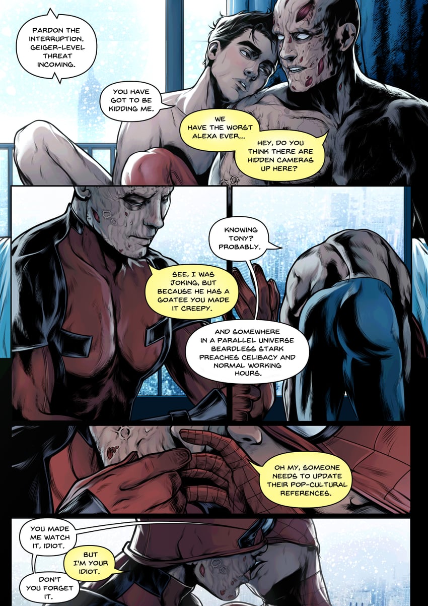 deadpool, spider-man, and peter parker (marvel and 2 more) drawn by aya_(the_fuzzy_aya)