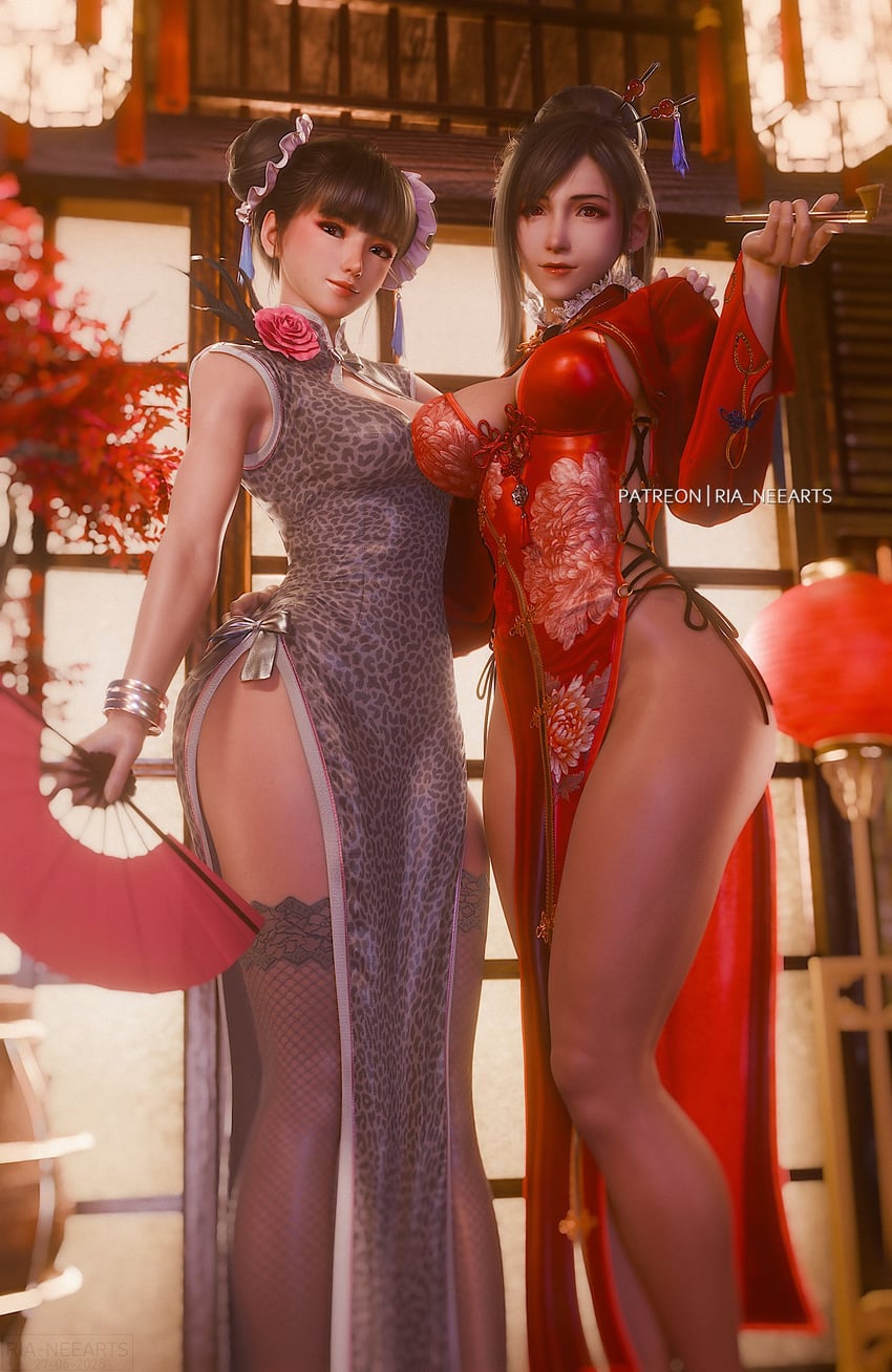 tifa lockhart and eve (final fantasy and 3 more) drawn by ria_(baka-neearts)
