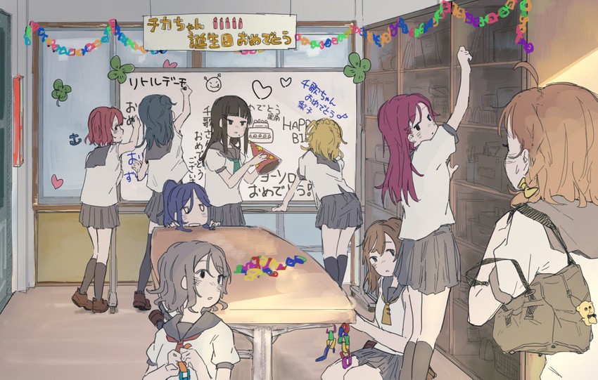 watanabe you, tsushima yoshiko, sakurauchi riko, takami chika, matsuura kanan, and 4 more (love live! and 1 more) drawn by yoshinowi