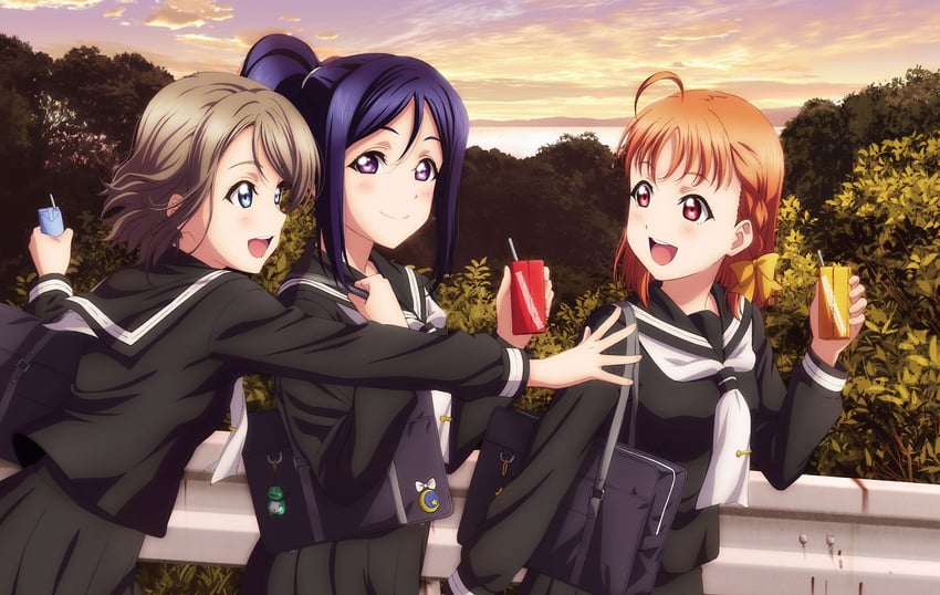 watanabe you, takami chika, and matsuura kanan (love live! and 1 more)