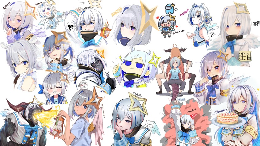 amane kanata, kiryu coco, crewmate, rajang, and cyan (hololive and 2 more) drawn by 2nii, artpatient, chroneco, daiishori, dokuro_deluxe, dudul, harutimu, hyde_(tabakko), klaius, kukie-nyan, lyrinne, nonbire, oimo_0imo, ronin_(zeth_total), tagicrabbu, tian_nya, tsukino_(nakajimaseiki), and wakatsuki_misato