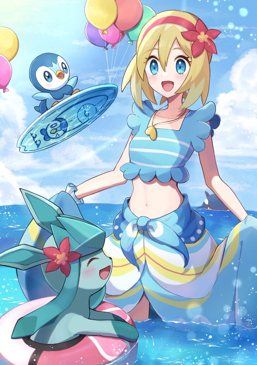 gloria, piplup, glaceon, irida, and kyogre (pokemon and 2 more) drawn by haru_(haruxxe)