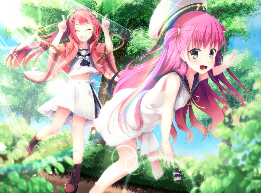 katou umi and kamiyama shiki (summer pockets) drawn by kamukamu_(benjomeshi_tsuushin)