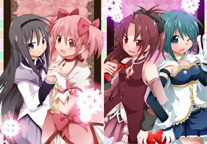 akemi homura, kaname madoka, miki sayaka, and sakura kyoko (mahou shoujo madoka magica) drawn by araragi_ayune