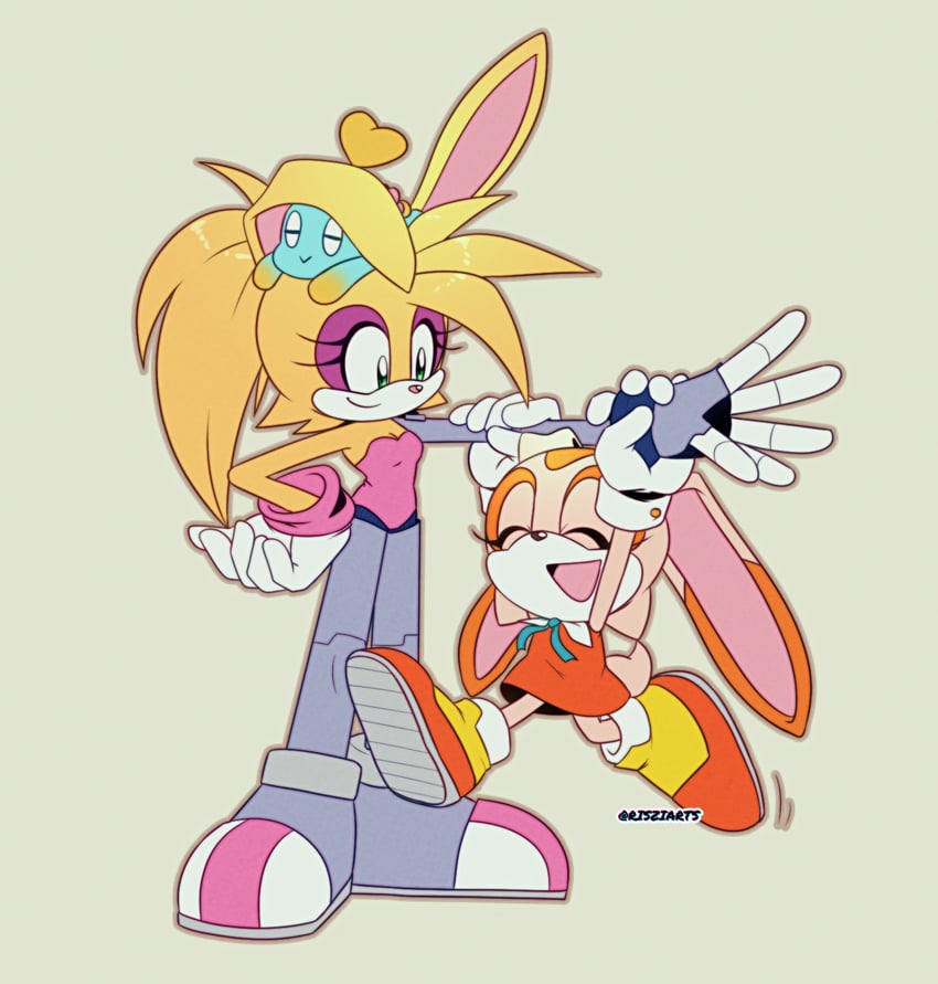cream the rabbit, neutral chao, cheese, and bunnie rabbot (sonic and 1 more) drawn by risziarts