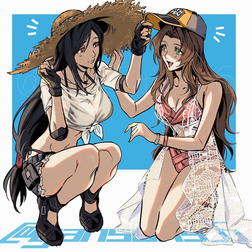 tifa lockhart and aerith gainsborough (final fantasy and 2 more) drawn by roku_(gansuns)