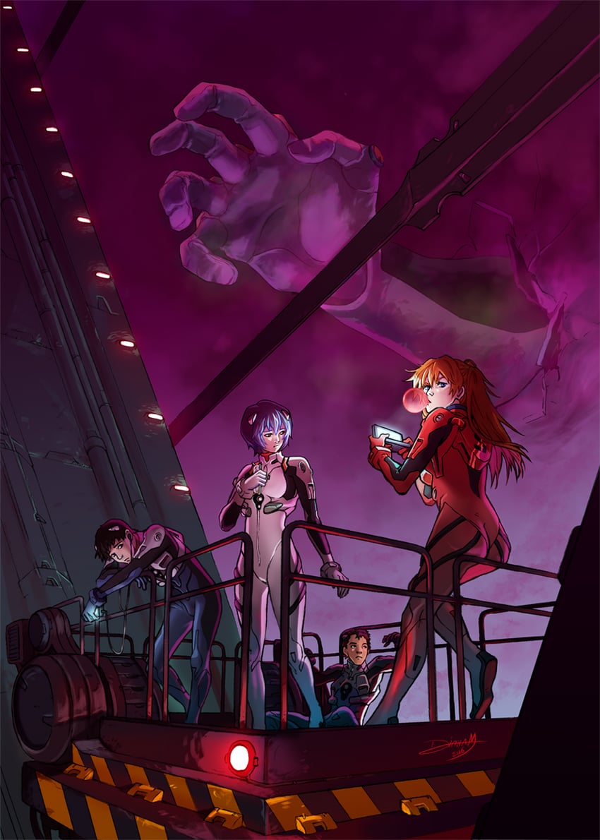 souryuu asuka langley, ayanami rei, ikari shinji, eva 01, and suzuhara touji (neon genesis evangelion) drawn by el-maky-z