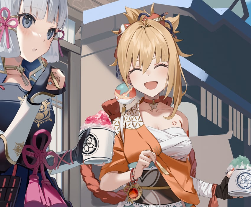 kamisato ayaka and yoimiya (genshin impact) drawn by motto_(night_wear)