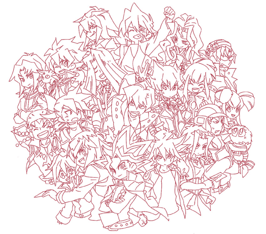 yuki judai, fudo yusei, izayoi aki, kaiba seto, yami yugi, and 9 more (yu-gi-oh! and 3 more) drawn by nabe_(bek_99)