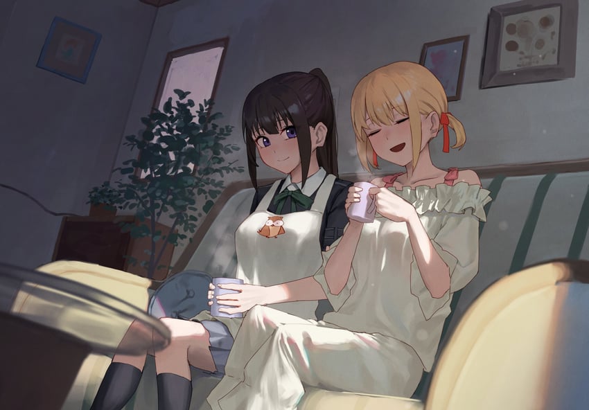 nishikigi chisato and inoue takina (lycoris recoil) drawn by gomashiwo_o