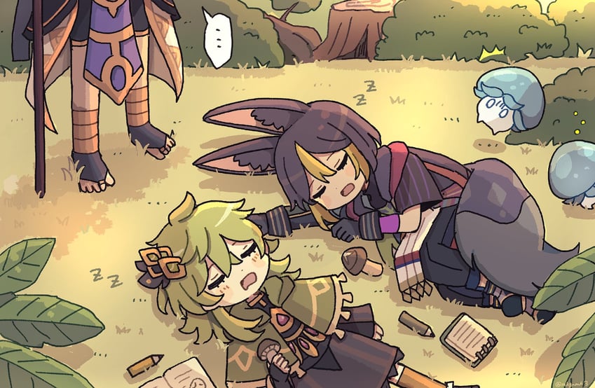 tighnari, cyno, collei, and fungi (genshin impact) drawn by mkgnmk3