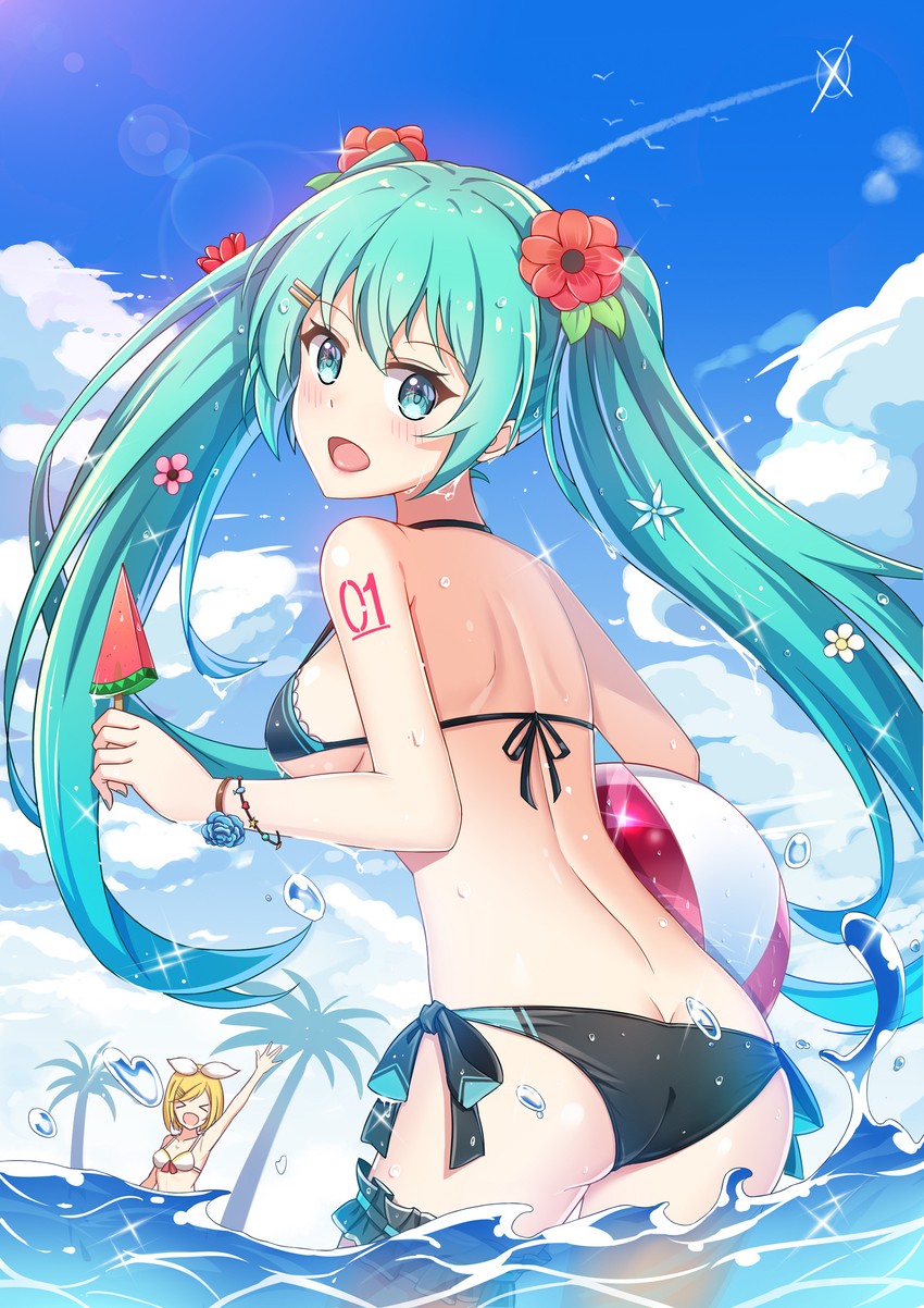 hatsune miku and kagamine rin (vocaloid) drawn by red_plate_(kyuu45)