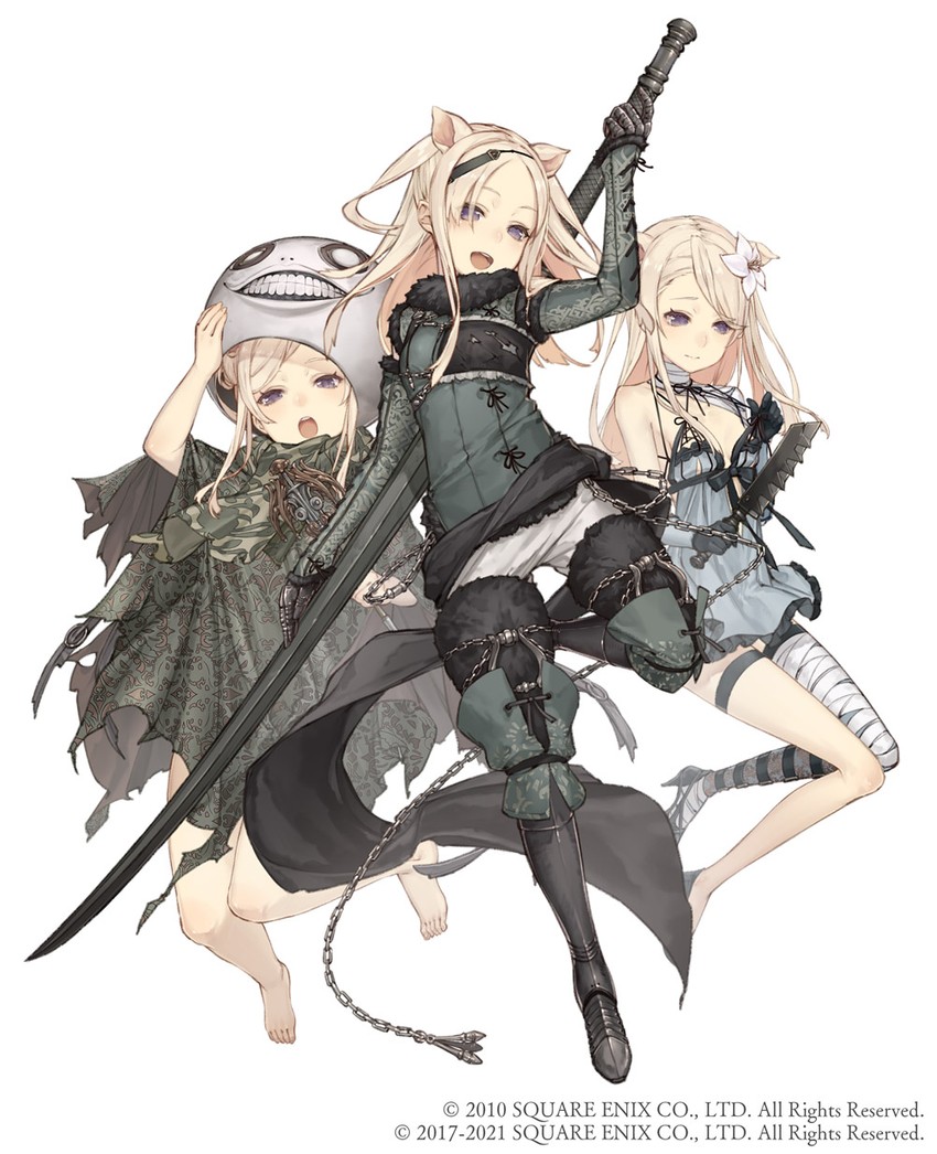 kaine, nier, emil, green little pig, red little pig, and 1 more (sinoalice and 1 more) drawn by ji_no