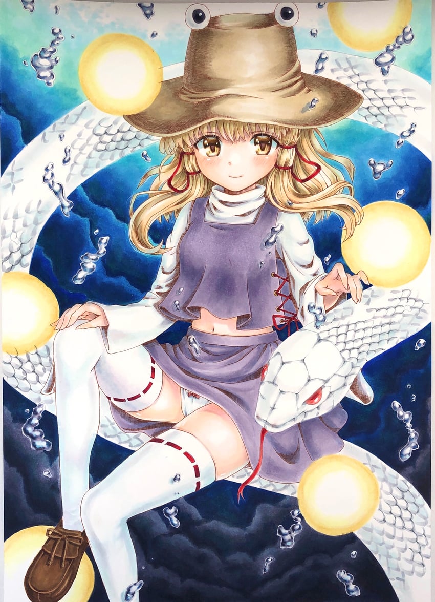 moriya suwako, pyonta, and mishaguji (touhou) drawn by mikeko_(user_zntg7852)