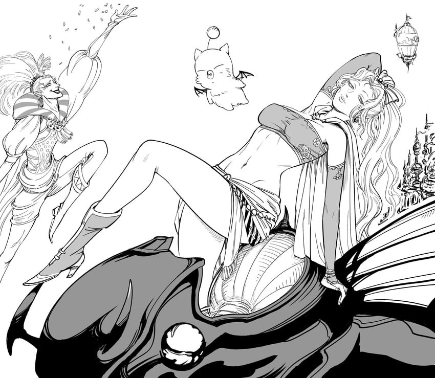 terra branford, moogle, and kefka palazzo (final fantasy and 1 more) drawn by bb_(baalbuddy)