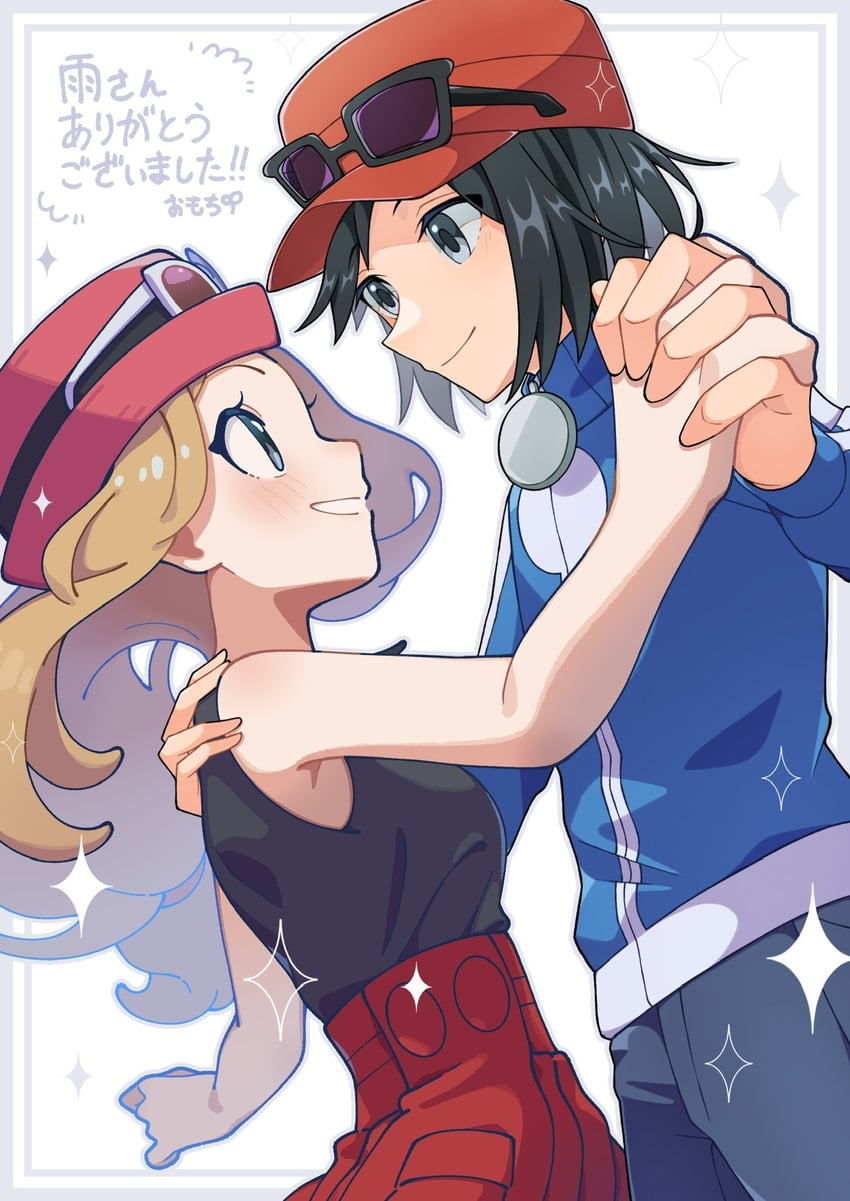 serena and calem (pokemon and 1 more) drawn by omochi_(omotimotittona3) and rain_(tonight_862)