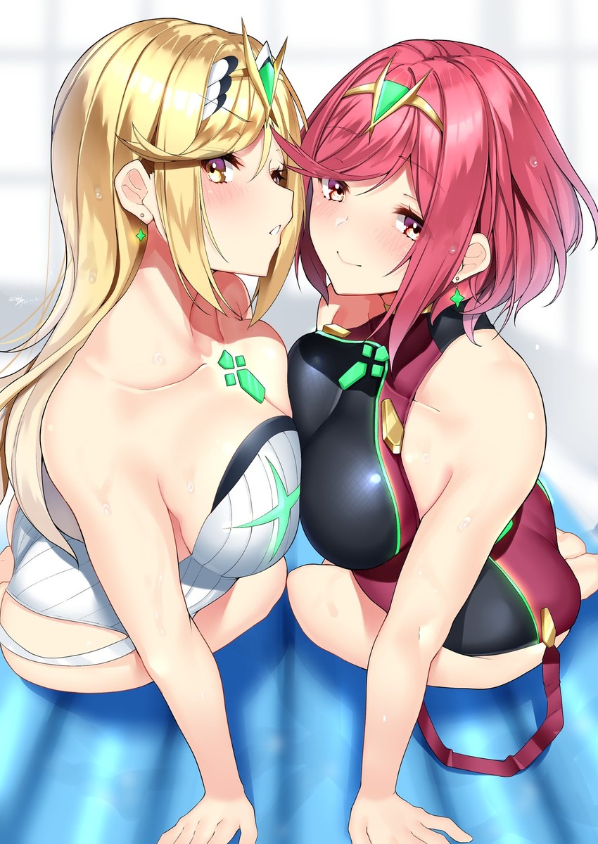 pyra and mythra (xenoblade chronicles and 1 more) drawn by nebusoku