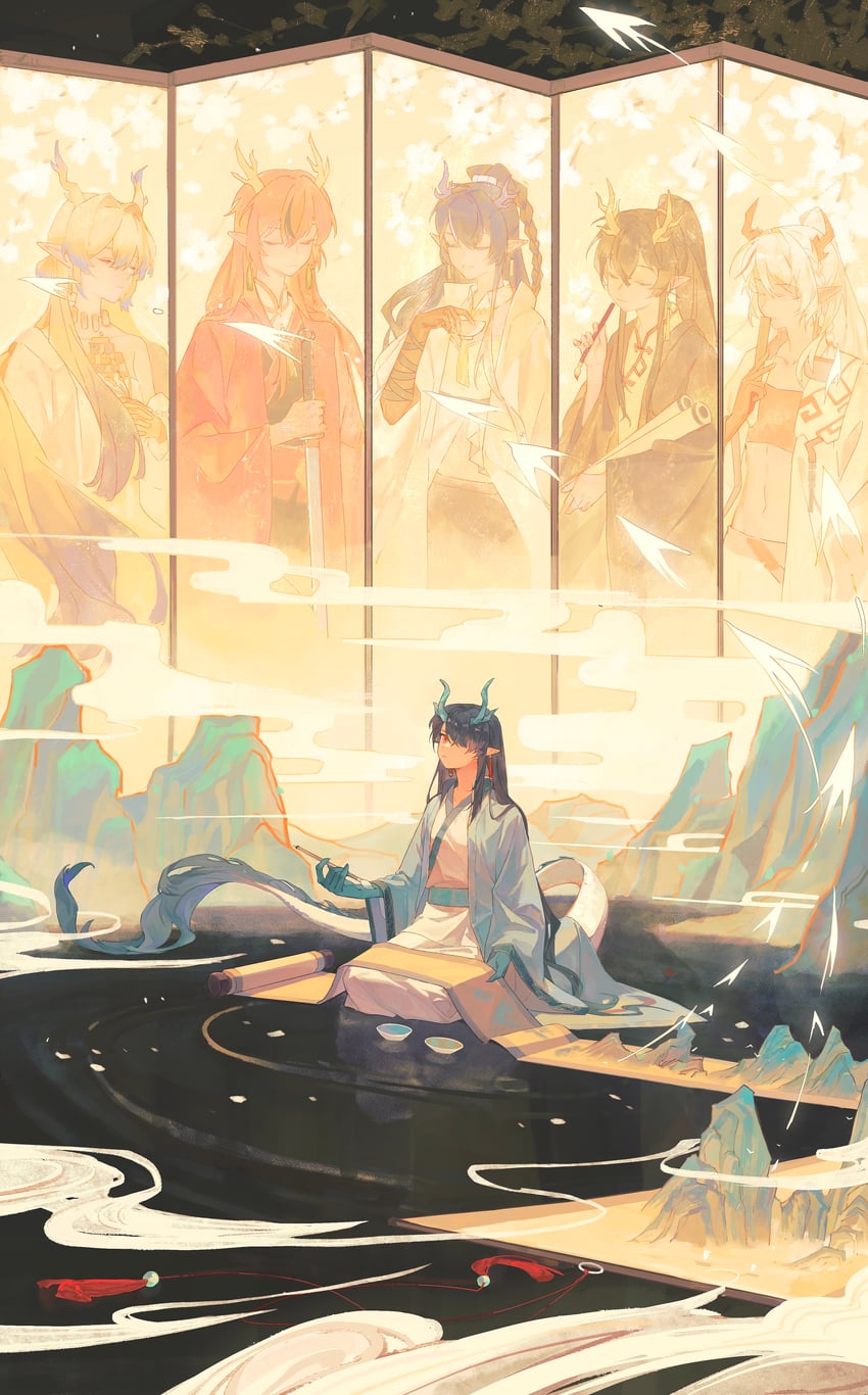 shu, dusk, nian, ling, wang, and 1 more (arknights) drawn by jianbing_guozi