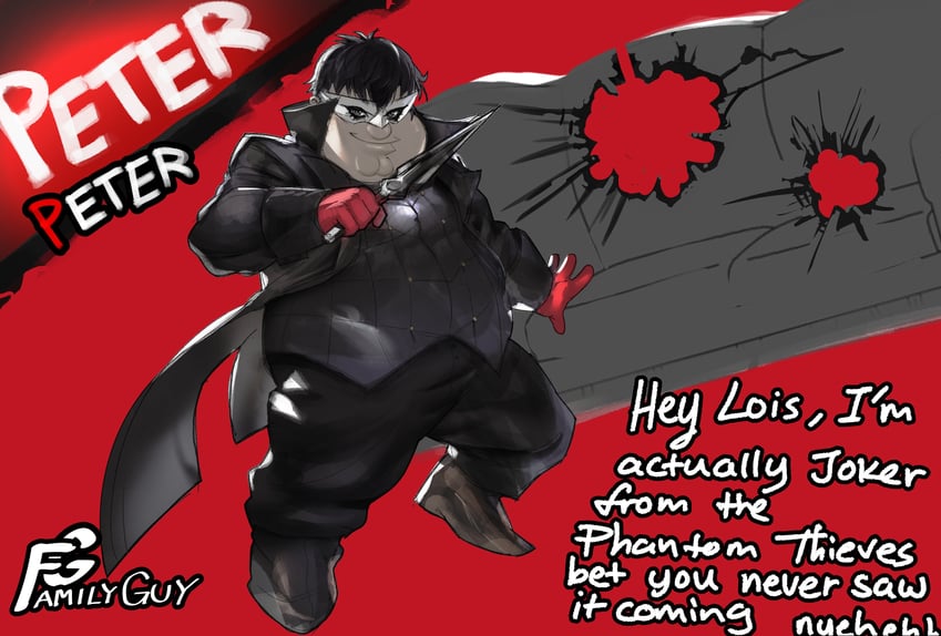 amamiya ren, joker, and peter griffin (persona and 2 more) drawn by kowai_(iamkowai)