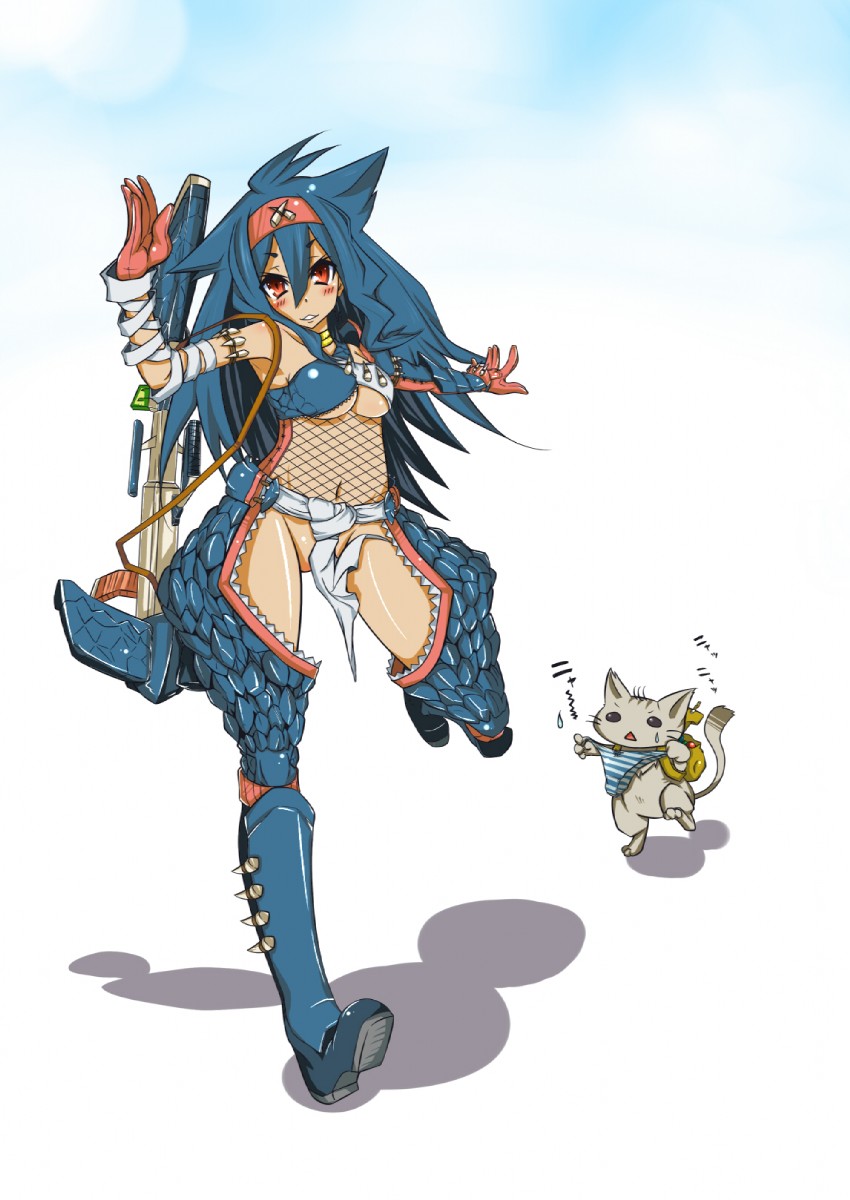 monster hunter and player palico (monster hunter) drawn by shokuen_shiwe
