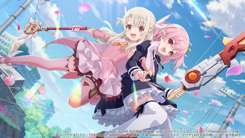 illyasviel von einzbern, prisma illya, magical ruby, and hitotsuyanagi riri (fate and 2 more) drawn by hosoi_mieko