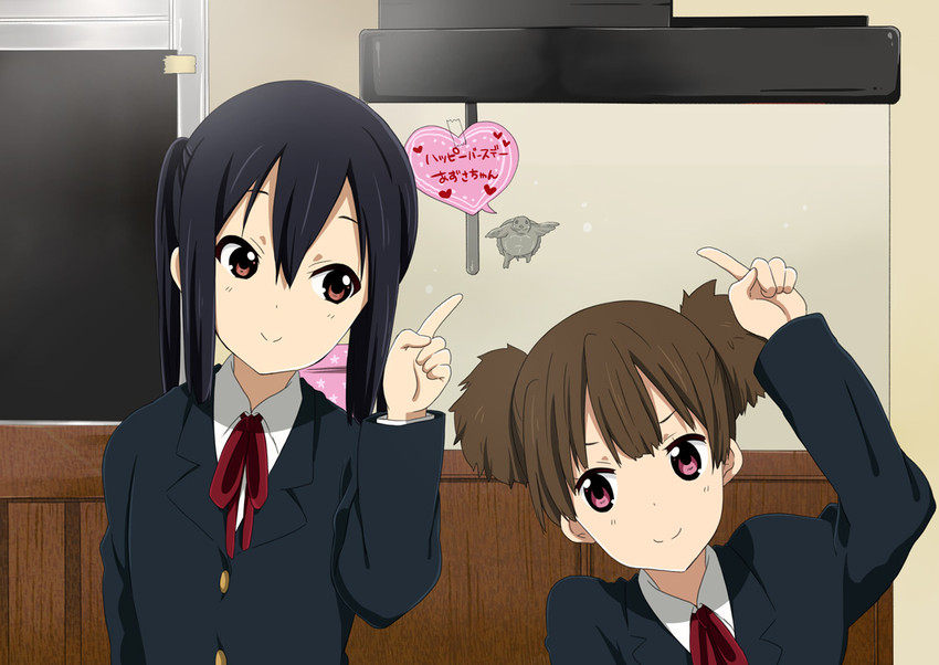 nakano azusa, suzuki jun, and ton-chan (k-on!) drawn by ragho_no_erika