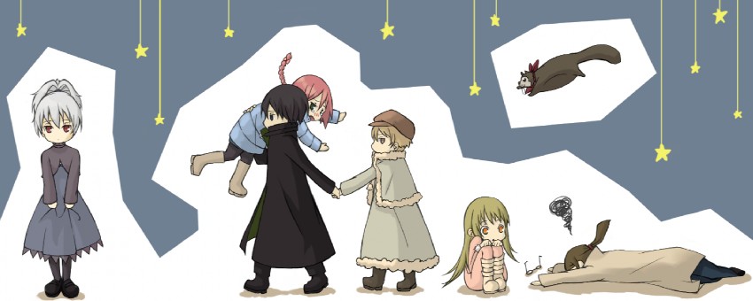 yin, hei, suou pavlichenko, july, amber, and 2 more (darker than black) drawn by tamaki_iori