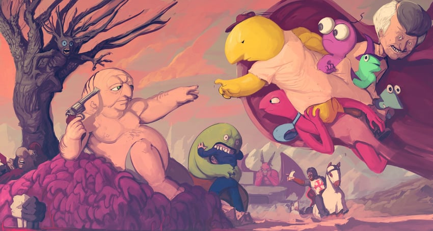 charlie dompler, pim pimling, glep, allan, mr. frog, and 10 more (smiling friends and 1 more) drawn by steel_neck